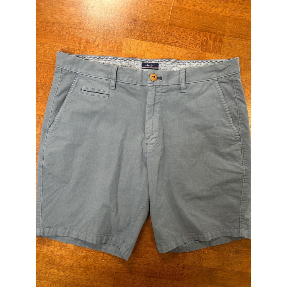 johnnie-O Chino Shorts Mens 33 Blue Cotton Modal Stretch Flat Front Casual